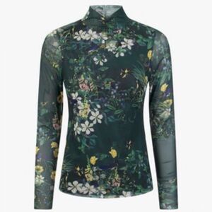 Ted Baker Kellina Floral Print High Neck Sheer Mesh Top Sz 2